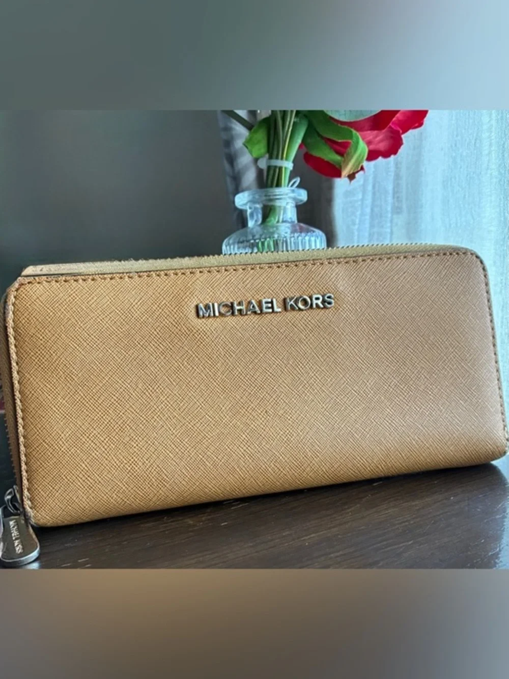 Michael Kors Tan Saffiano Leather Zip Wallet